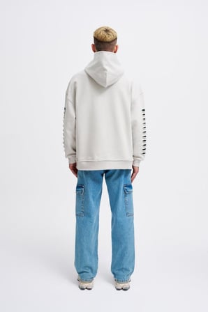 Erkek Rıpped Effects Sleeves Kapüşonlu Sweatshirt Uzay Grisi