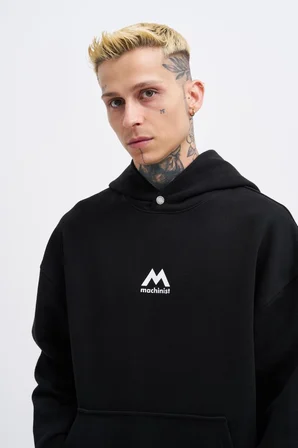 Erkek M Shaped Pactwork Kapüşonlu Sweatshirt Siyah