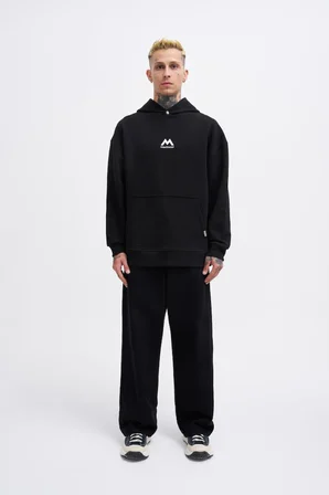 Erkek M Shaped Pactwork Kapüşonlu Sweatshirt Siyah