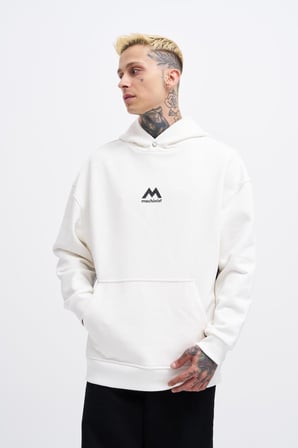 Erkek M Shaped Pactwork Kapüşonlu Sweatshirt Ekru