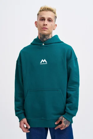 Erkek M Shaped Pactwork Kapüşonlu Sweatshirt Yağ Yeşili