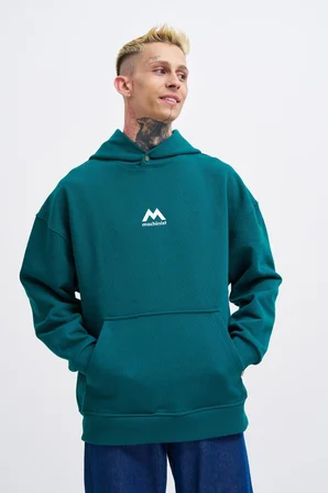 Erkek M Shaped Pactwork Kapüşonlu Sweatshirt Yağ Yeşili