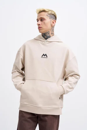 Erkek M Shaped Pactwork Kapüşonlu Sweatshirt Açık Bej