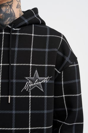 Erkek Leather Applique Kapüşonlu Sweatshirt Siyah