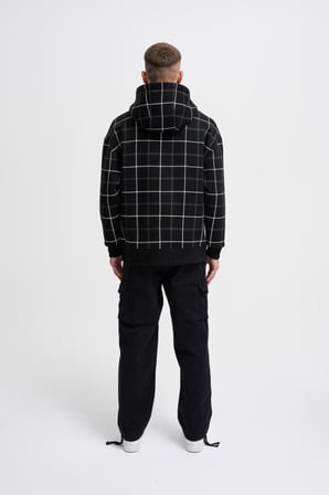 Erkek Leather Applique Kapüşonlu Sweatshirt Siyah