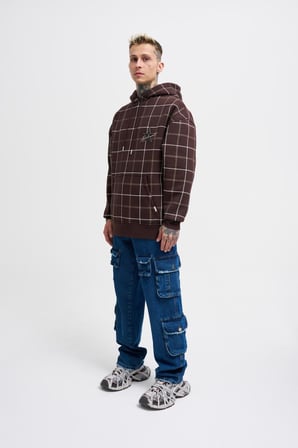 Erkek Leather Applique Kapüşonlu Sweatshirt Koyu Kahverengi