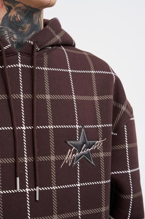 Erkek Leather Applique Kapüşonlu Sweatshirt Koyu Kahverengi