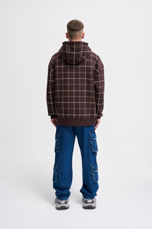 Erkek Leather Applique Kapüşonlu Sweatshirt Koyu Kahverengi