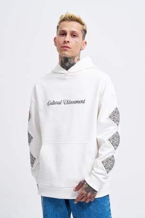 Erkek Patched Ethnic Kapüşonlu Sweatshirt Ekru