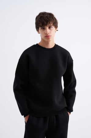 Erkek Basic Bisiklet Yaka Oversize Sweatshirt Siyah