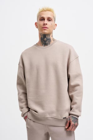 Erkek Basic Bisiklet Yaka Oversize Sweatshirt Açık Gri