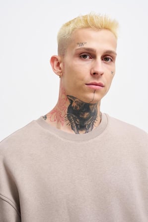Erkek Basic Bisiklet Yaka Oversize Sweatshirt Açık Gri