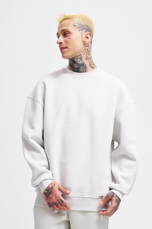 Erkek Basic Bisiklet Yaka Oversize Sweatshirt Uzay Grisi