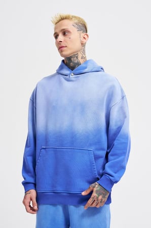 Erkek Gradient Yıkamalı Kapüşonlu Sweatshirt Saks Mavi