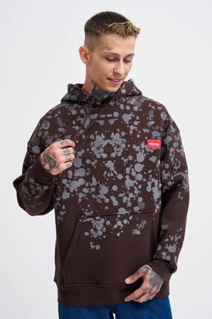 Erkek Splash Printed Kapüşonlu Sweatshirt Koyu Kahverengi
