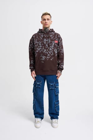 Erkek Splash Printed Kapüşonlu Sweatshirt Koyu Kahverengi