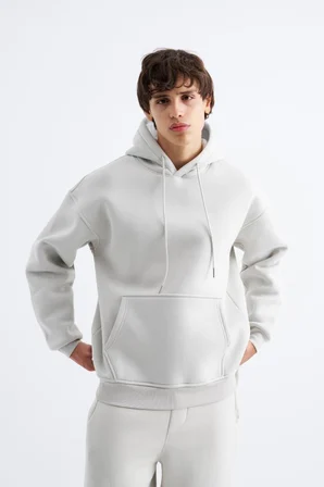 Erkek Oversize Basic Kapüşonlu Sweatshirt Uzay Grisi