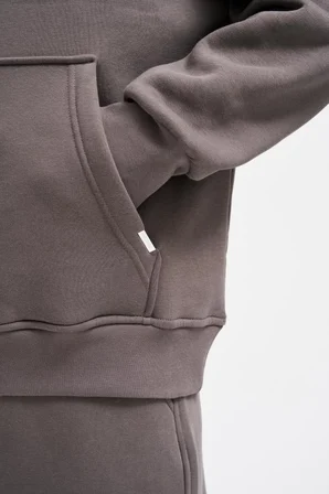 Erkek Oversize Basic Kapüşonlu Sweatshirt Antrasit