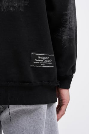 Erkek Tumbled Printed Kapüşonlu Sweatshirt Siyah
