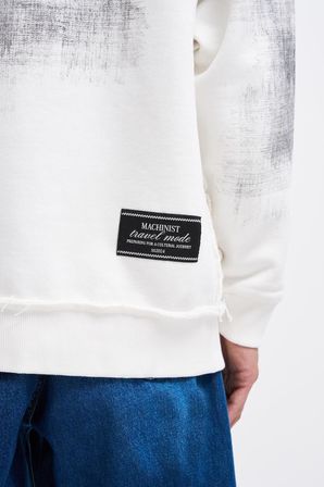 Erkek Tumbled Printed Kapüşonlu Sweatshirt Ekru