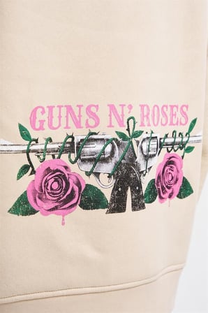 Erkek GUNS Baskılı Kapüşonlu Oversize Sweatshirt Açık Bej