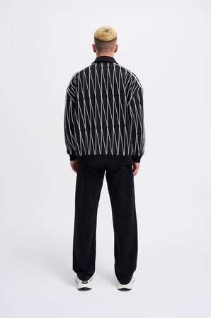 Erkek Printed And Zip Polo Sweatshirt Siyah