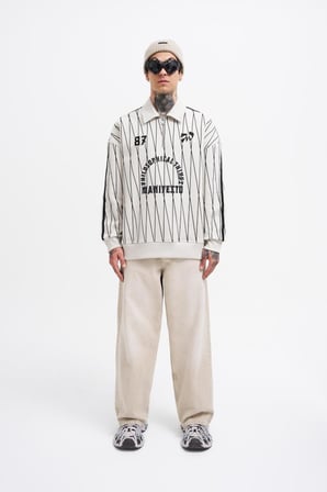 Erkek Printed And Zip Polo Sweatshirt Uzay Grisi