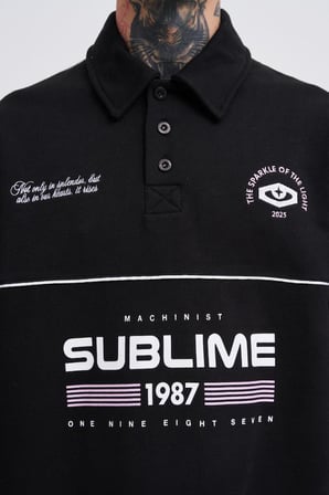 Erkek Sublime Printed Polo Sweatshirt Siyah