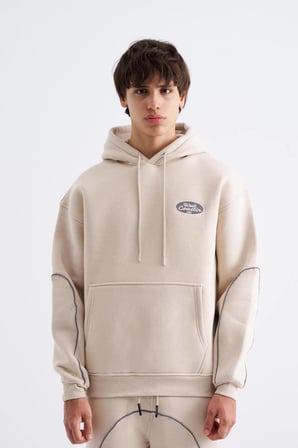 Erkek Reflektör Detaylı Kapüşonlu Sweatshirt Açık Gri