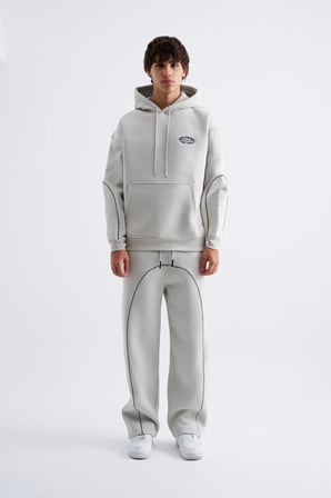 Erkek Reflektör Detaylı Kapüşonlu Sweatshirt Uzay Grisi