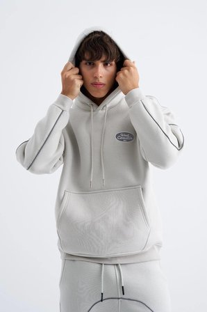 Erkek Reflektör Detaylı Kapüşonlu Sweatshirt Uzay Grisi