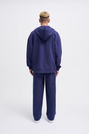 Erkek Basic Diagonal Fermuarlı Kapüşonlu Sweatshirt Gece Mavisi