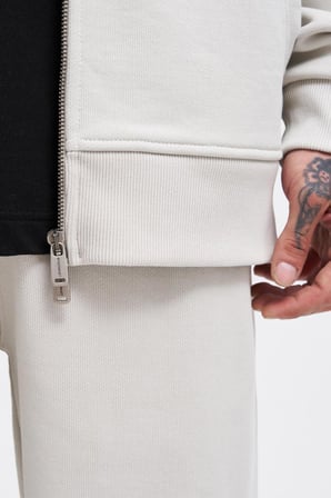 Erkek Basic Diagonal Fermuarlı Kapüşonlu Sweatshirt Uzay Grisi