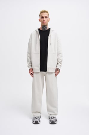 Erkek Basic Diagonal Fermuarlı Kapüşonlu Sweatshirt Uzay Grisi