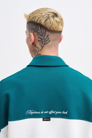Erkek İşleme Detaylı Polo Sweatshirt Ekru-Yağ Yeşili