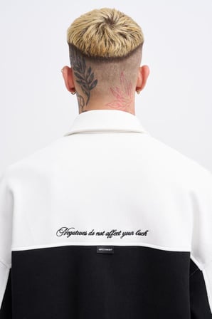 Erkek İşleme Detaylı Polo Sweatshirt Siyah-Ekru