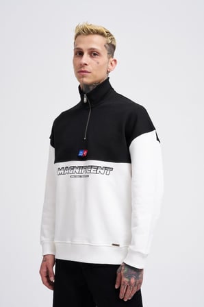Erkek Yoke Detail Sweatshirt Ekru-Siyah