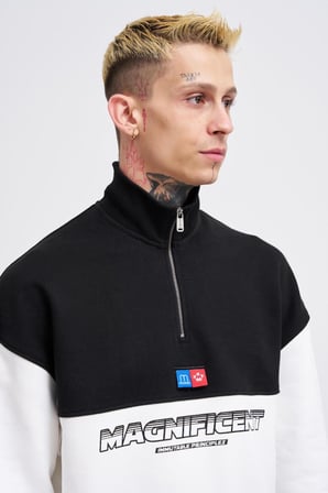 Erkek Yoke Detail Sweatshirt Ekru-Siyah