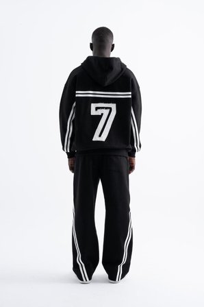 Erkek Social Mode Baskılı Fermuarlı Kapüşonlu Sweatshirt Siyah