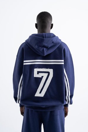 Erkek Social Mode Baskılı Fermuarlı Kapüşonlu Sweatshirt Gece Mavisi