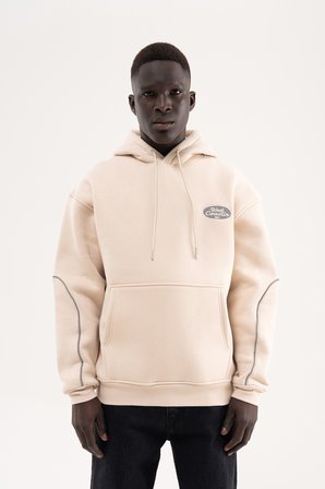 Erkek Reflektör Detaylı Kapüşonlu Sweatshirt Açık Bej