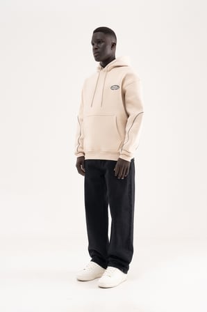 Erkek Reflektör Detaylı Kapüşonlu Sweatshirt Açık Bej