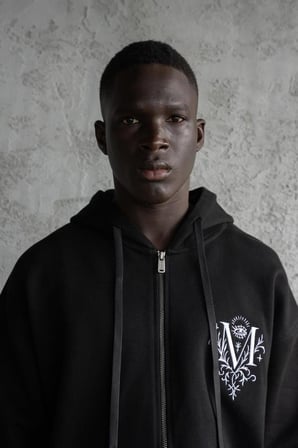 Erkek Nakışlı Fermuarlı Kapüşonlu Sweatshirt Siyah