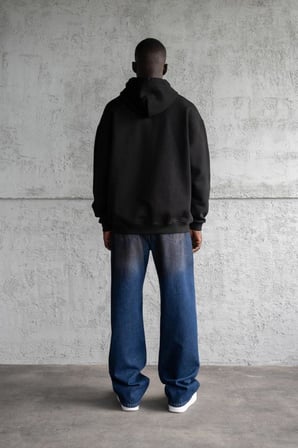 Erkek Nakışlı Fermuarlı Kapüşonlu Sweatshirt Siyah