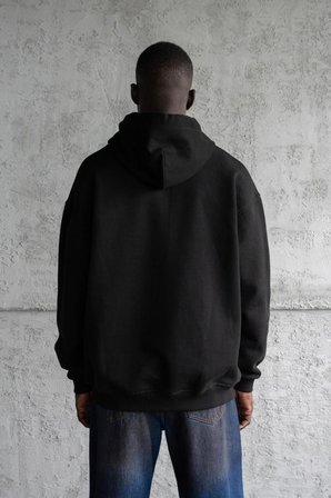Erkek Nakışlı Fermuarlı Kapüşonlu Sweatshirt Siyah