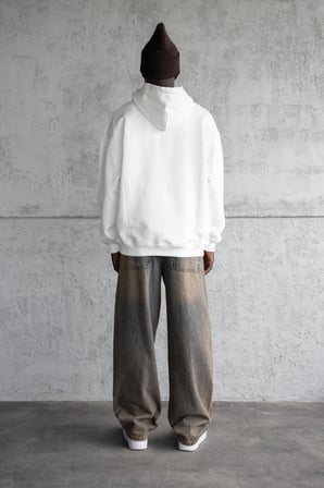 Erkek Nakışlı Fermuarlı Kapüşonlu Sweatshirt Ekru