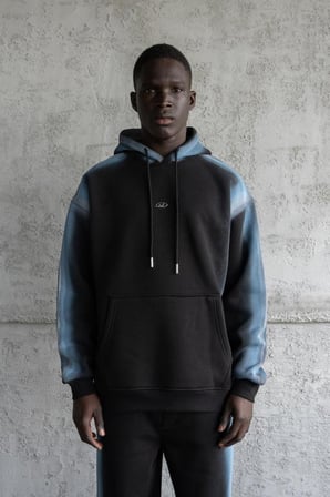 Erkek Hand Made Sprey Efektli Şardonlu Kapüşonlu Sweatshirt Siyah