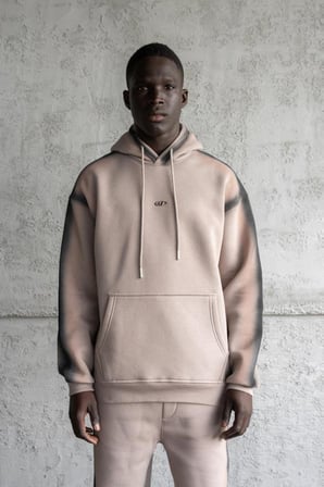 Erkek Hand Made Sprey Efektli Şardonlu Kapüşonlu Sweatshirt Açık Gri