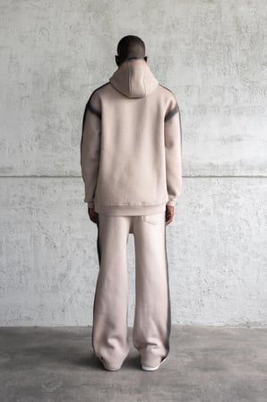 Erkek Hand Made Sprey Efektli Şardonlu Kapüşonlu Sweatshirt Açık Gri