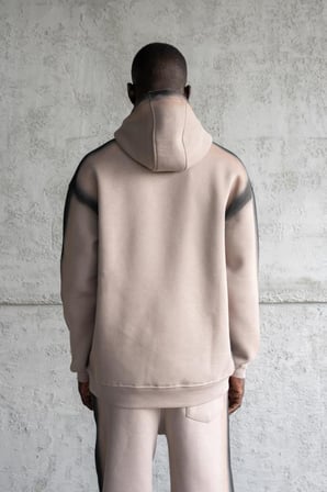 Erkek Hand Made Sprey Efektli Şardonlu Kapüşonlu Sweatshirt Açık Gri